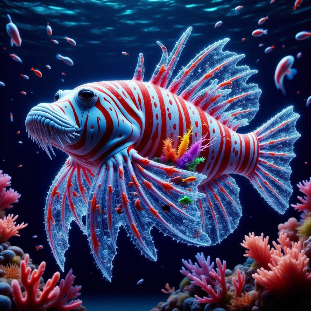 Vibrant Lionfish in a Futuristic Coral Reef
