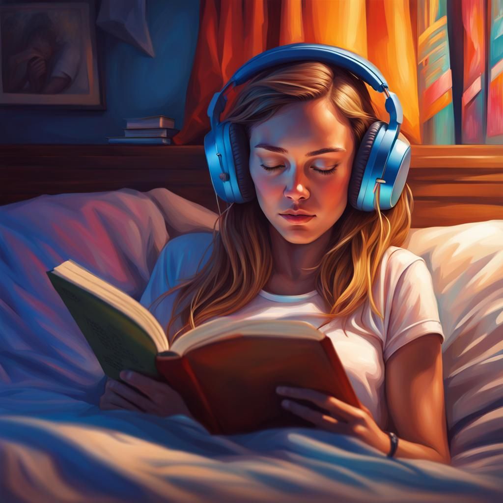 Girl Reading in Bed: Hyperrealistic Concept Art