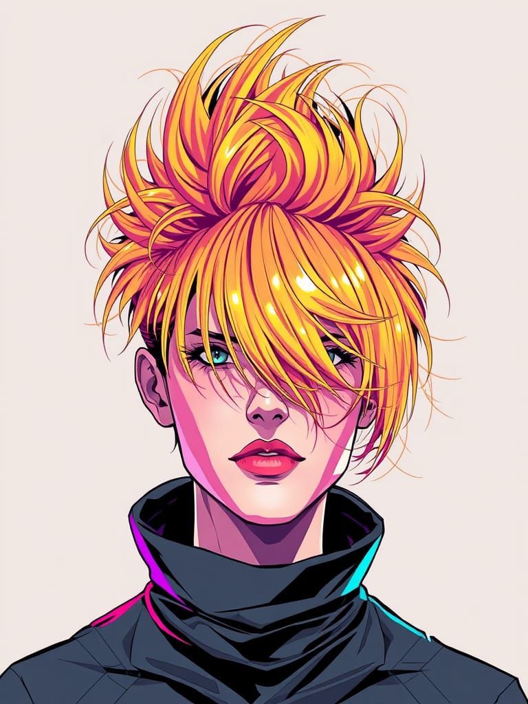 Disastrous Haircut in Futuristic Digital Art Style