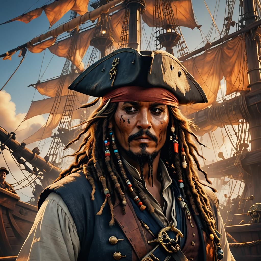 Captain Jack Sparrow Portrait on Pirate Ship