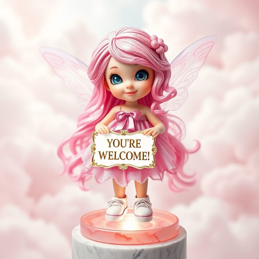 Glass Sculpture of a Whimsical Pink Fairy