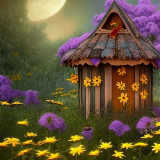 Black-Eyed Susan Butterfly Fairy House: Fantasy Art