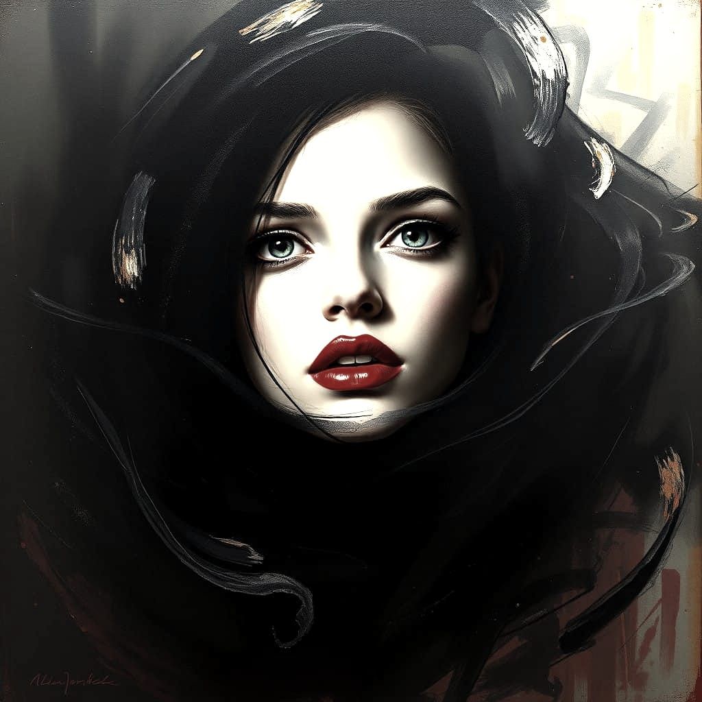 Ethereal Woman Emerges from Dark Swirls in Hyperrealistic Po...