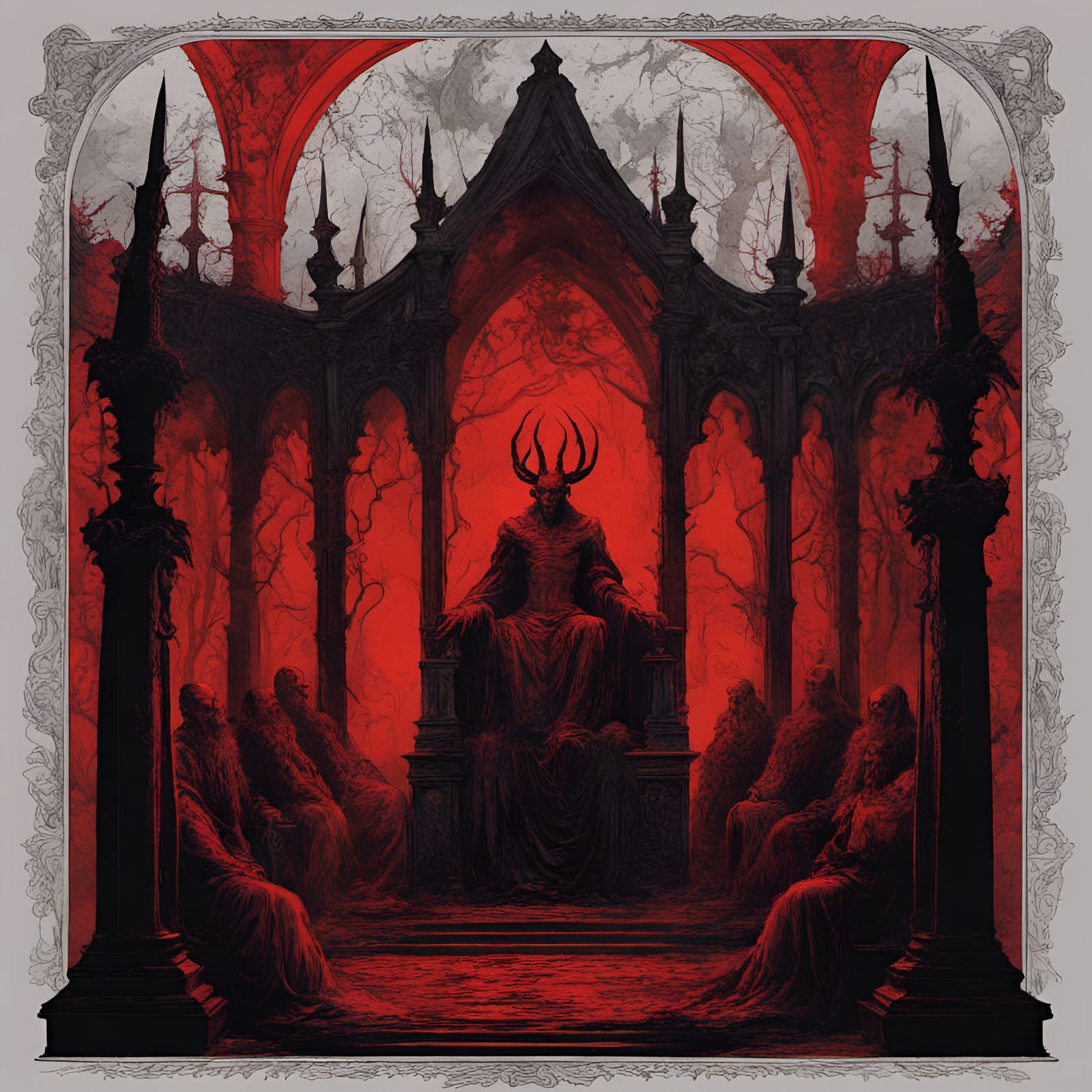 Satanic Altar with Demon Princes in Creepy Style