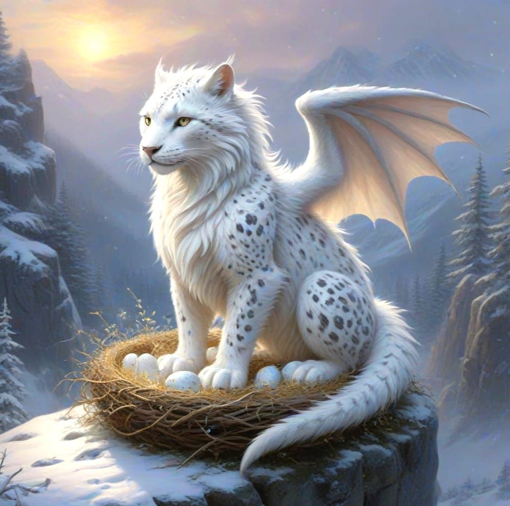 Ethereal Snow Dragon on Mystic Mountain