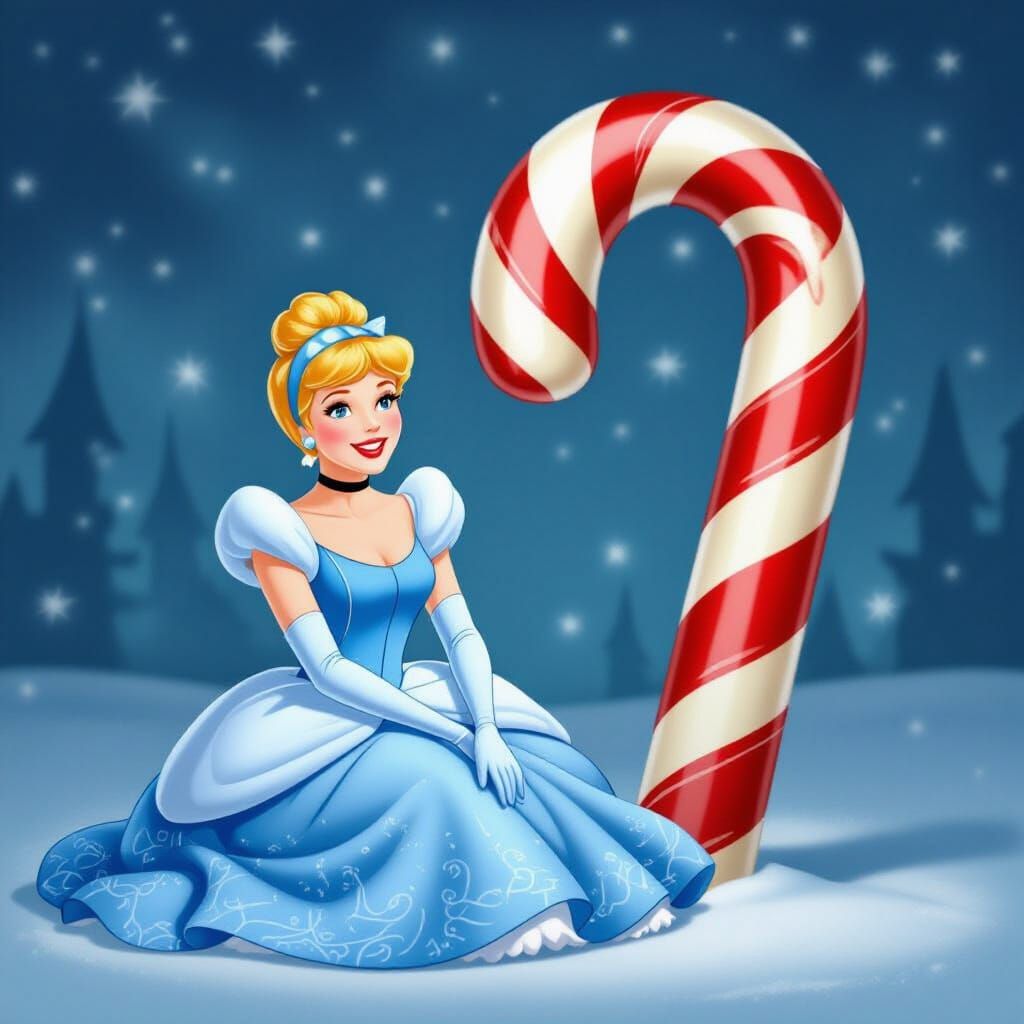Cinderella Beside a Giant Candy Cane