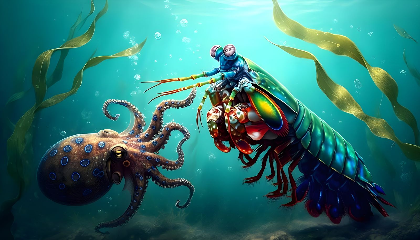 Rainbow Mantis Shrimp in Epic Battle with Venomous Blue-Ring...