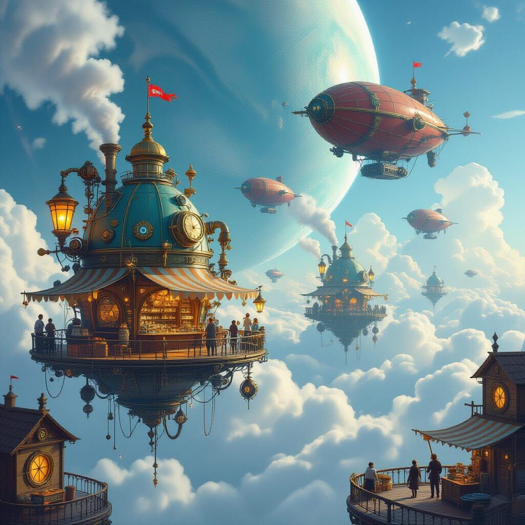 Steampunk Alien Marketplace in the Clouds