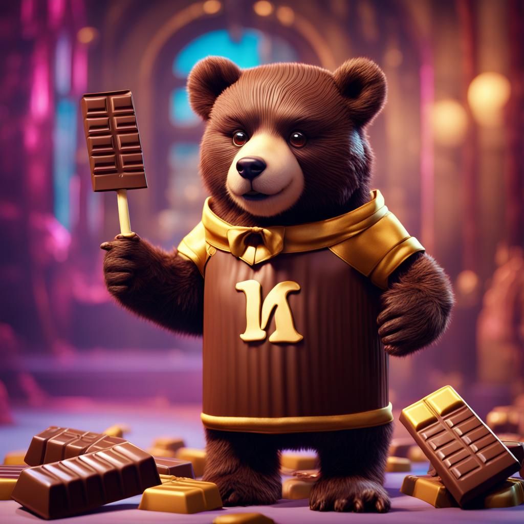 Bear as Chocolate Bar in Detailed Matte Painting