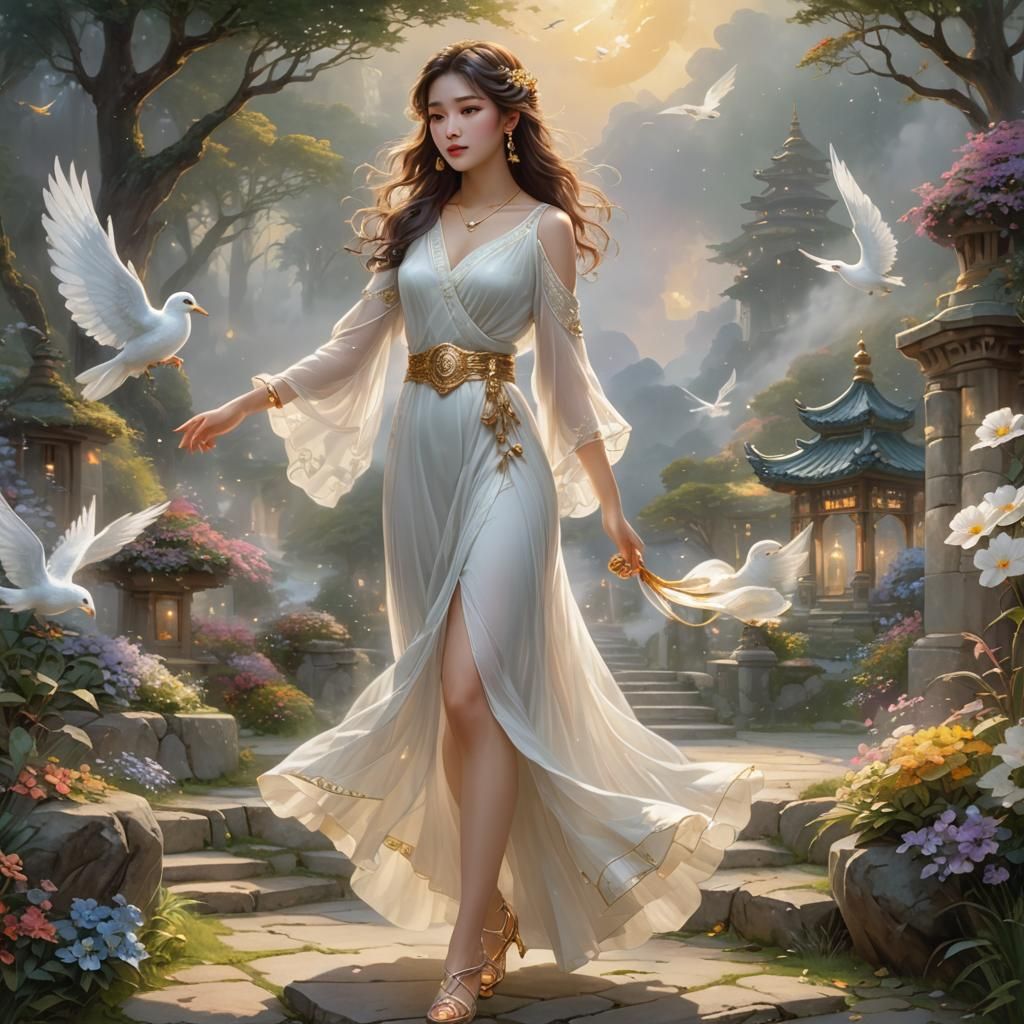 Korean Angelic Woman in Ethereal Fantasy Style