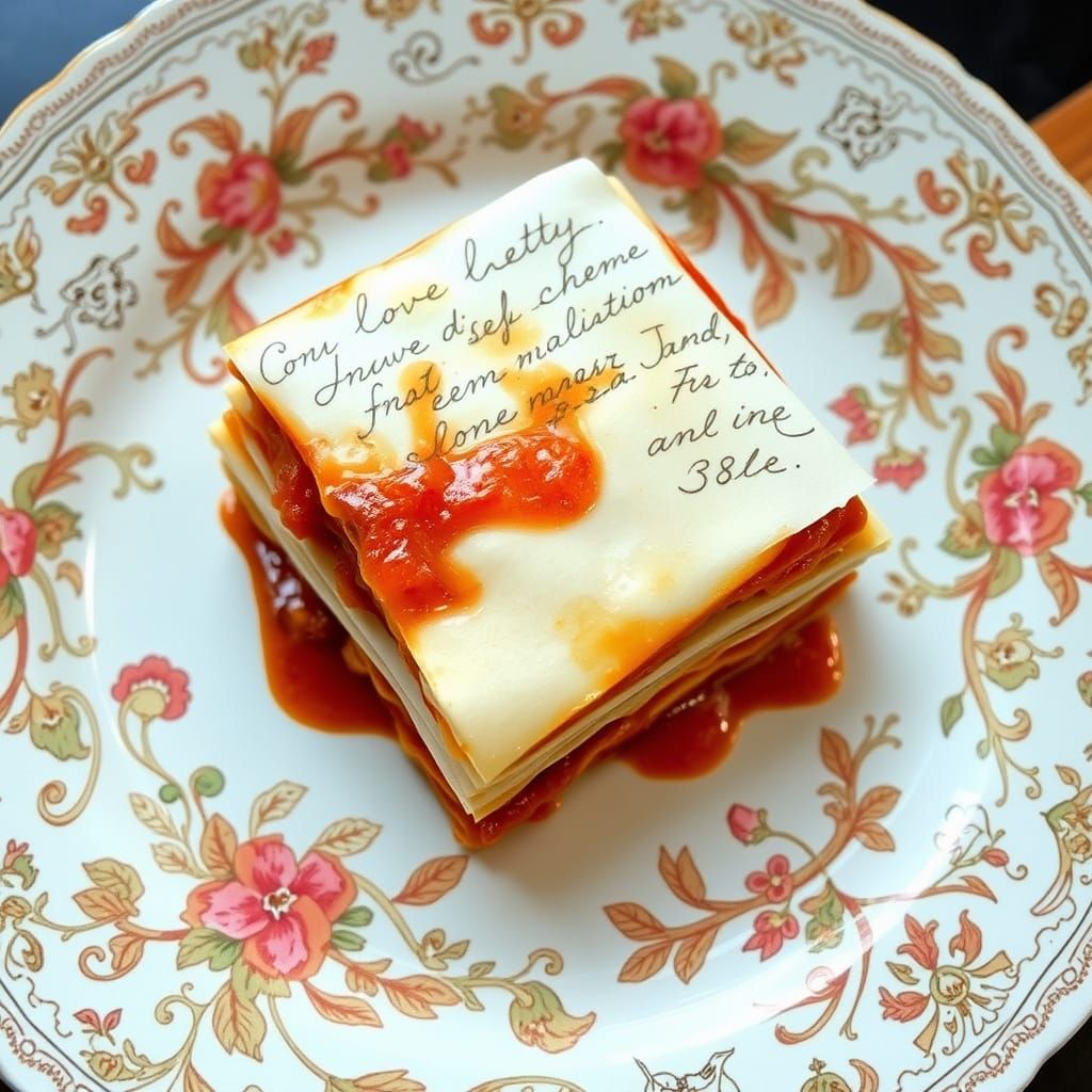 Lasagna Slice Made of Paper Love Letters