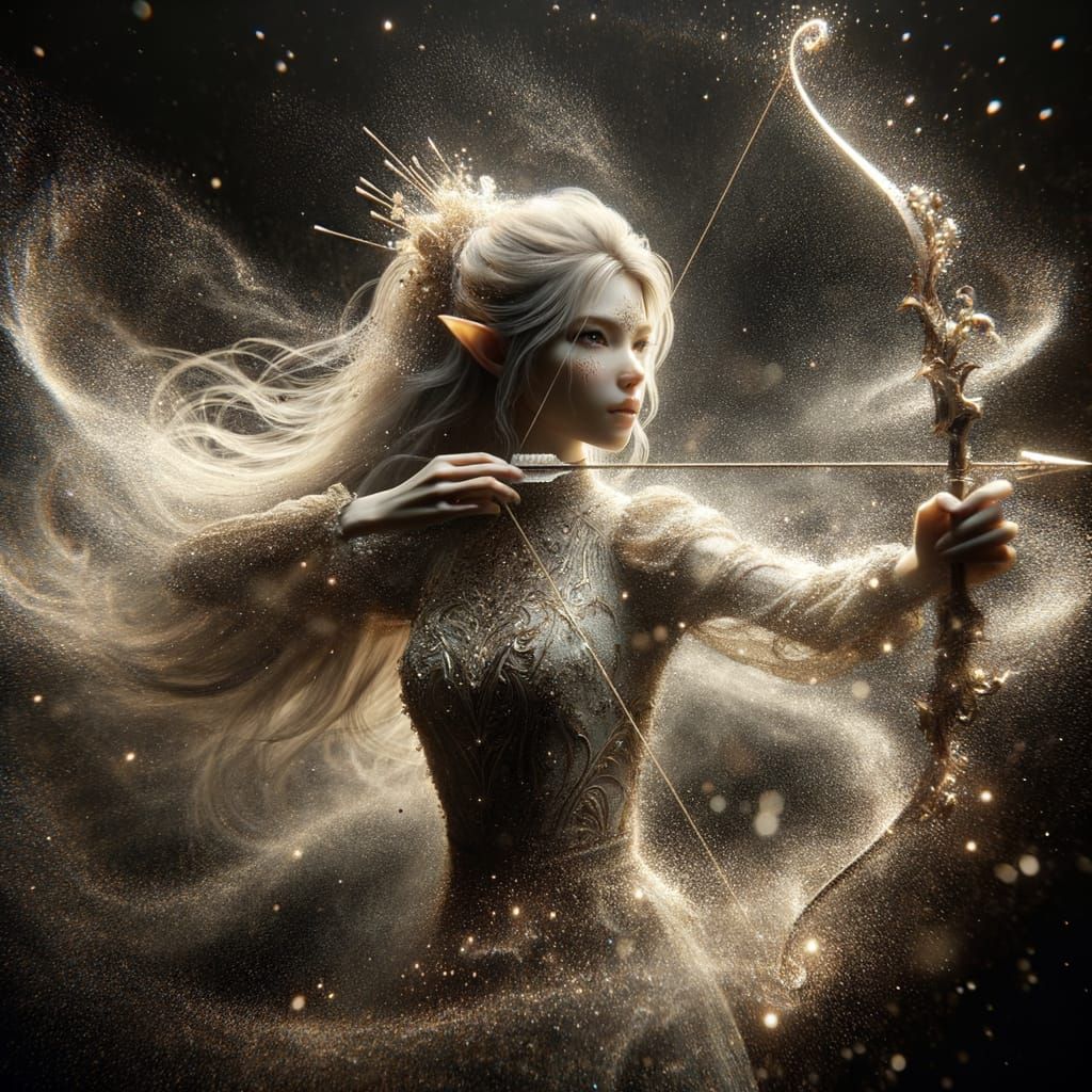 Elf Archer of Light in Photorealistic Hypermaximalism