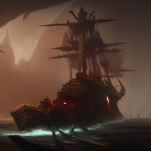 Barbarian Raider Ship in Dark Fantasy Style