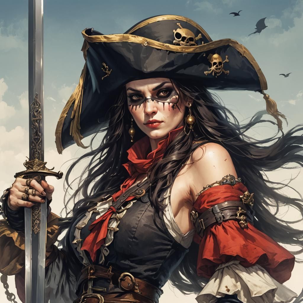 Lady Pirate with Sword: AI Generated Art