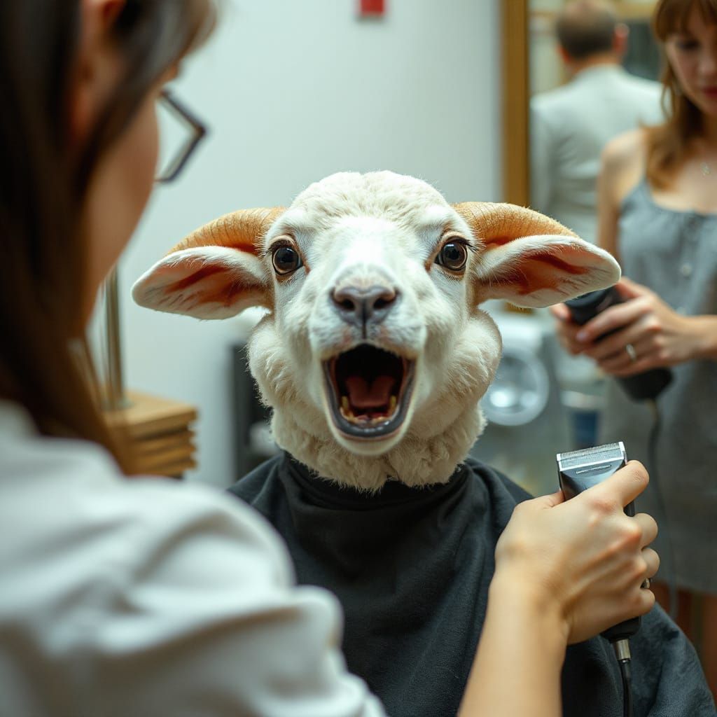 Surprised Lamb's Haircut in Fantasy Photo