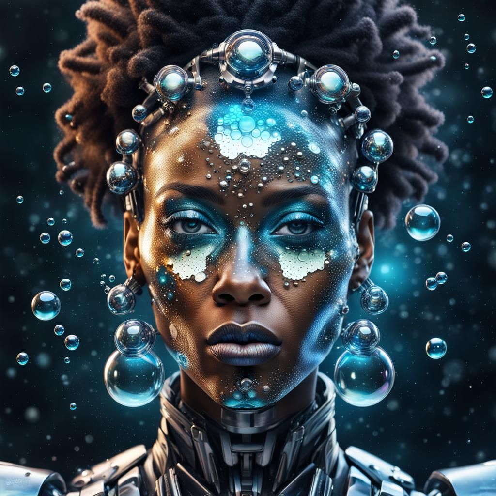 Psychedelic Cyborg Queen Portrait in Afrofuturism Style