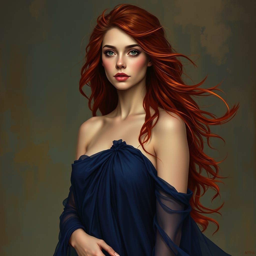 Art Nouveau Sapphire Gown Portrait