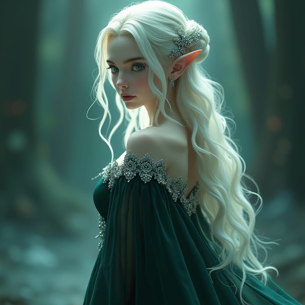Ethereal Pale Elf in Dark Velvet Gown