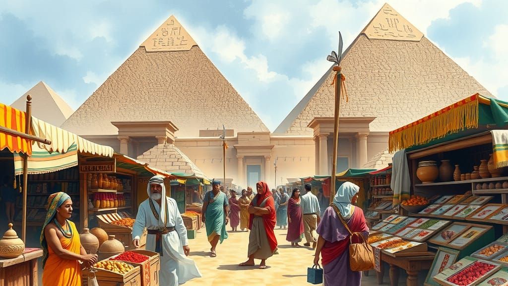 Ancient Egyptian Market Scene in Vibrant Colors