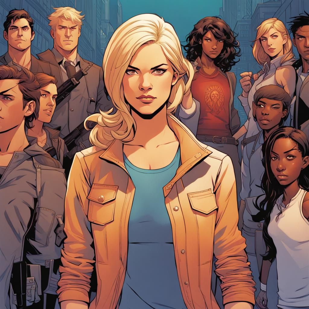 Woman in Front of Crowd: Graphic Novel Cover Art