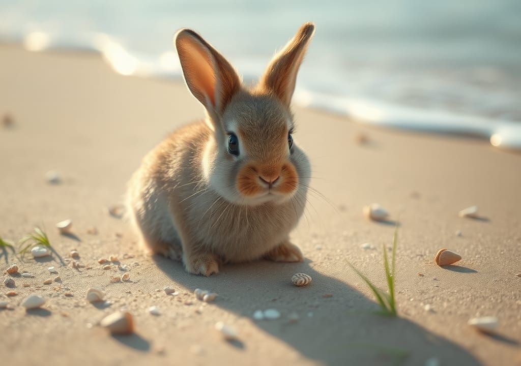 Baby Bunny's Beachside Reverie: a Photorealistic Rendering