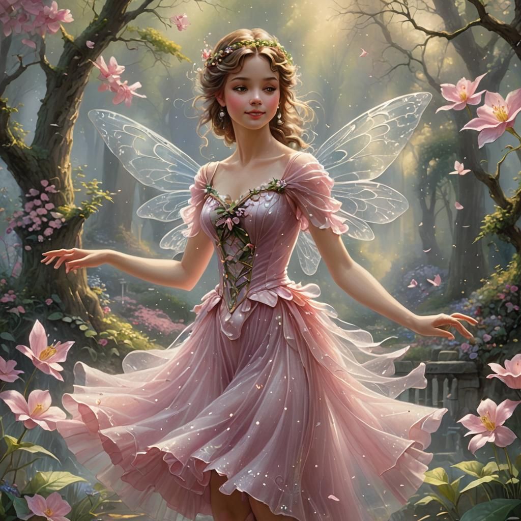 Ethereal Spring Fairy Dancing in Hyperdetailed Fantasy Art