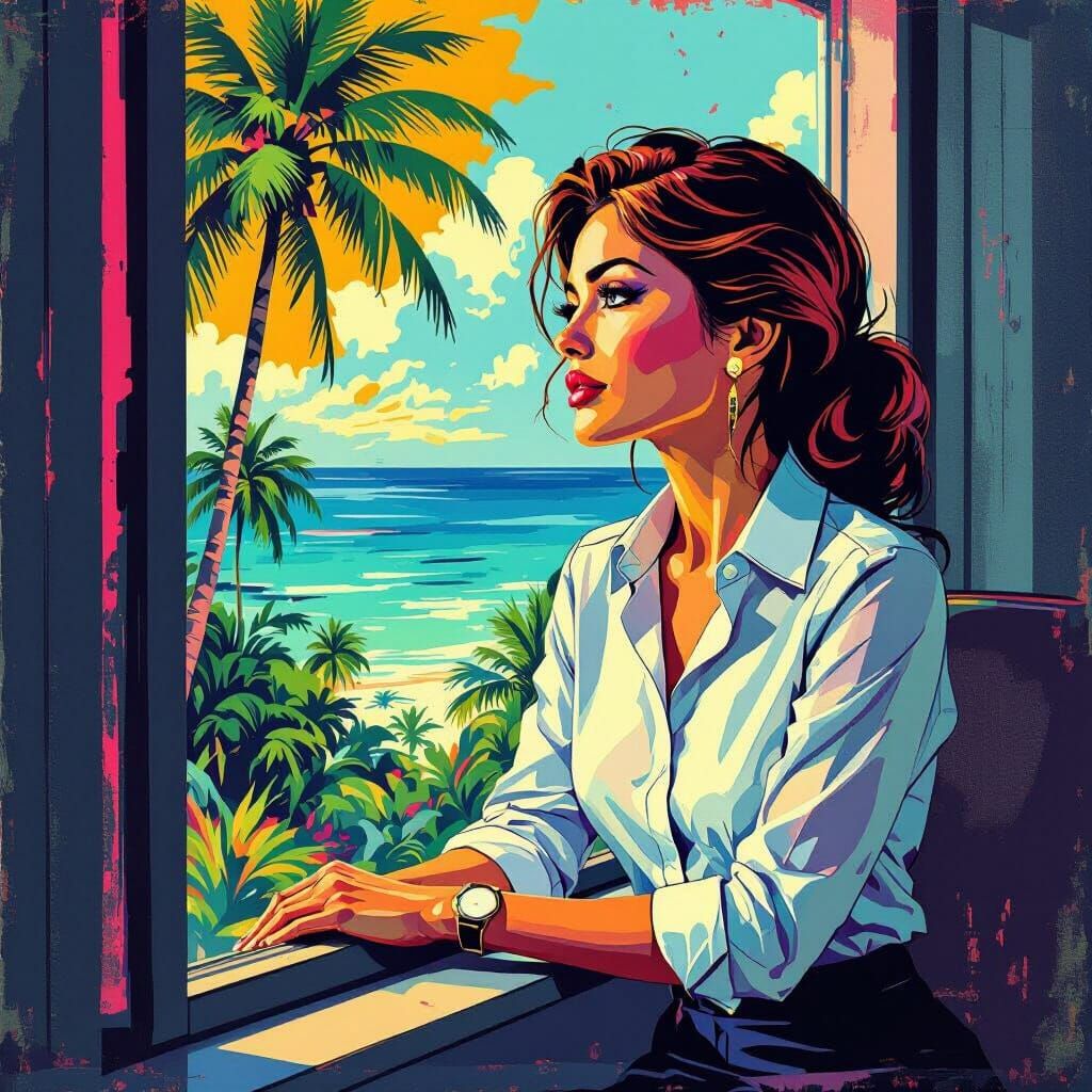 Pop Art Businesswoman's Tropical Daydream