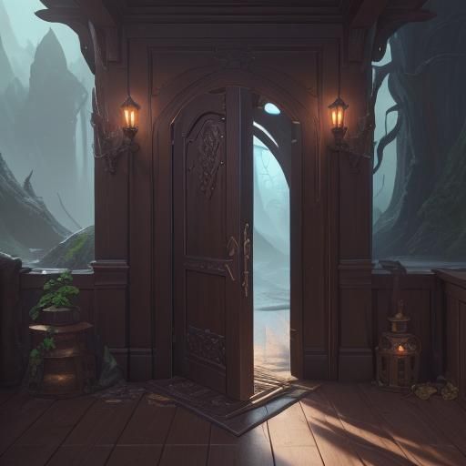 Fantastical Log In Door in Detailed Matte Painting Style