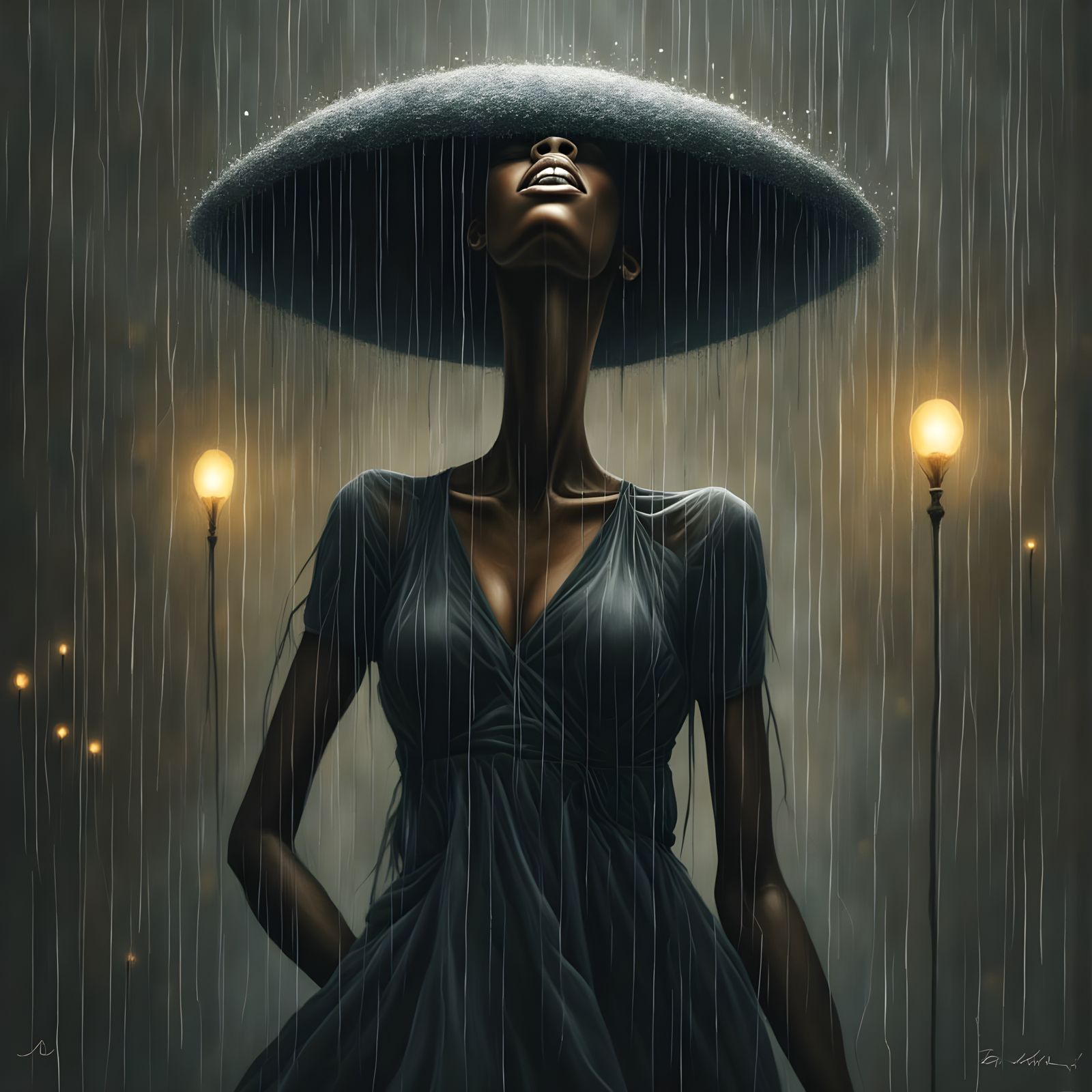 Surreal Portrait of a Black Woman in Heavy Rain