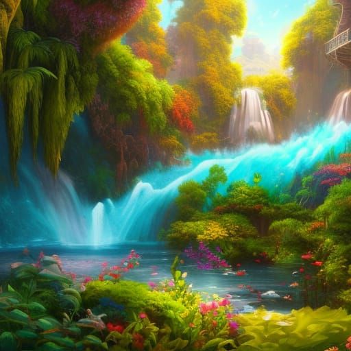 Ethereal Turquoise Oasis with Lavender Skies