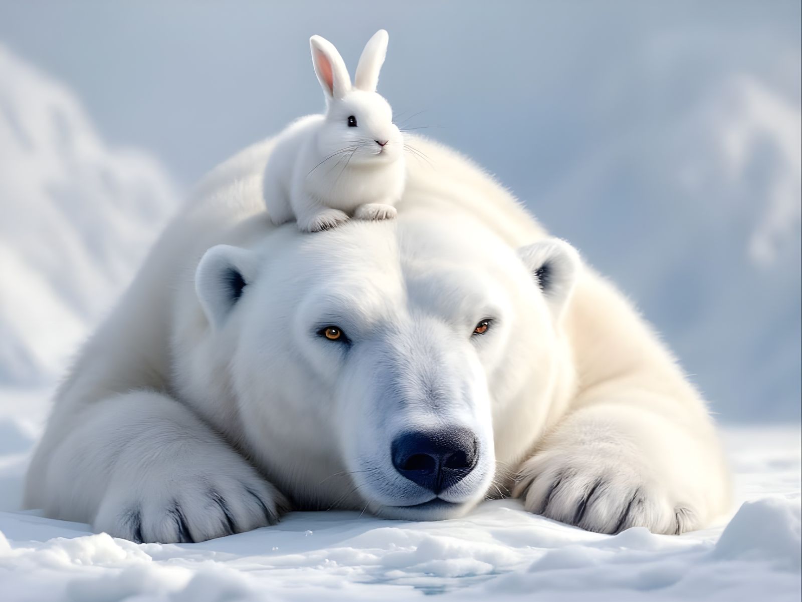 Arctic Hare and Polar Bear in Snowy Landscape