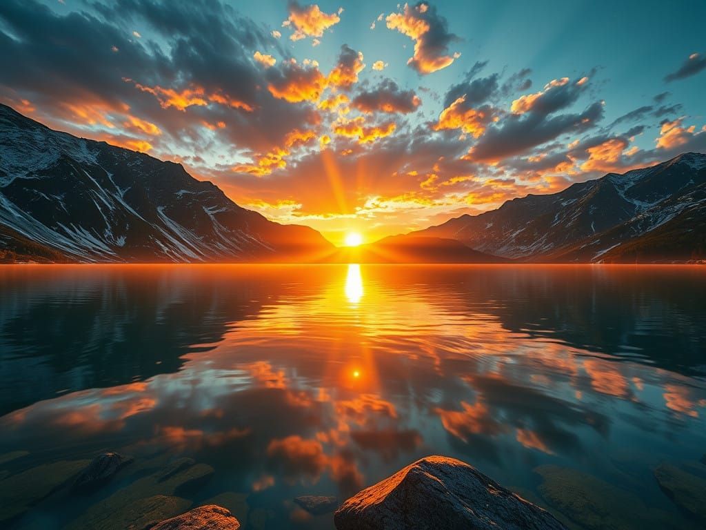 Surreal Mountain Lake Scene at Sunset in Ultra-HD