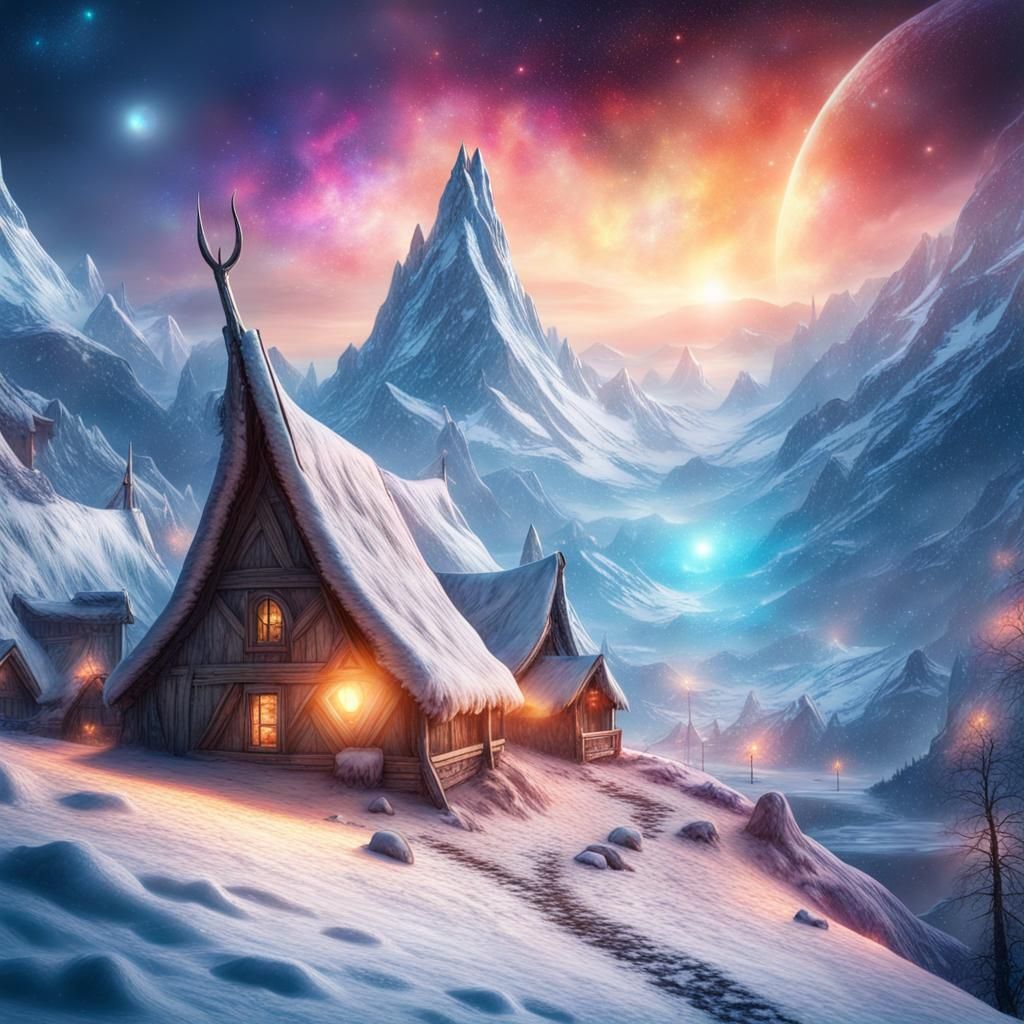 Astral Viking Village on Snowy Peaks