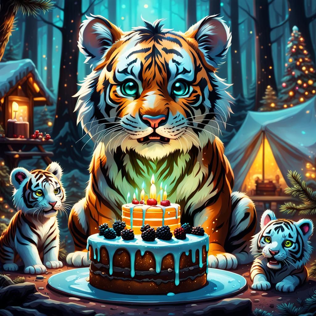 Baby Tiger Christmas Celebration: Hyperrealistic Splash Art