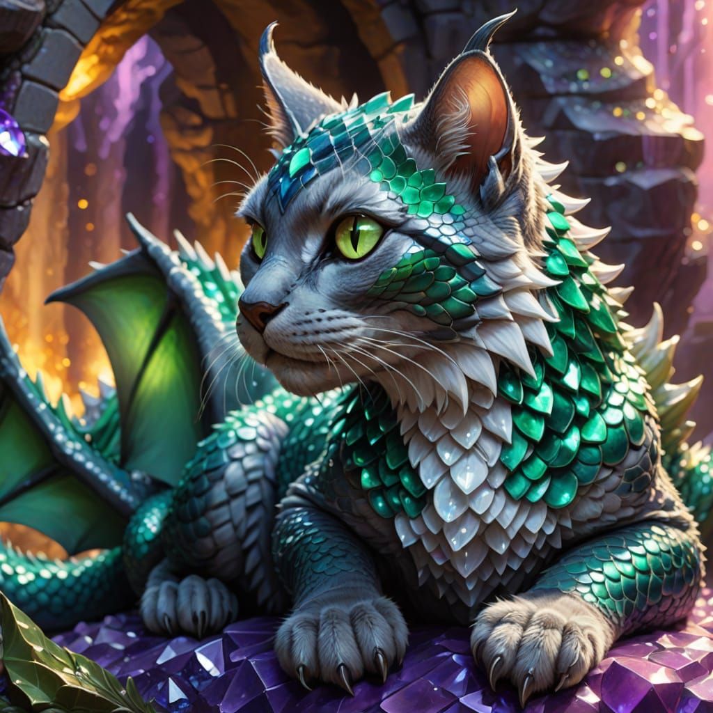 Tiny Cat Sleeps on Dragon's Nose in Crystal Cave