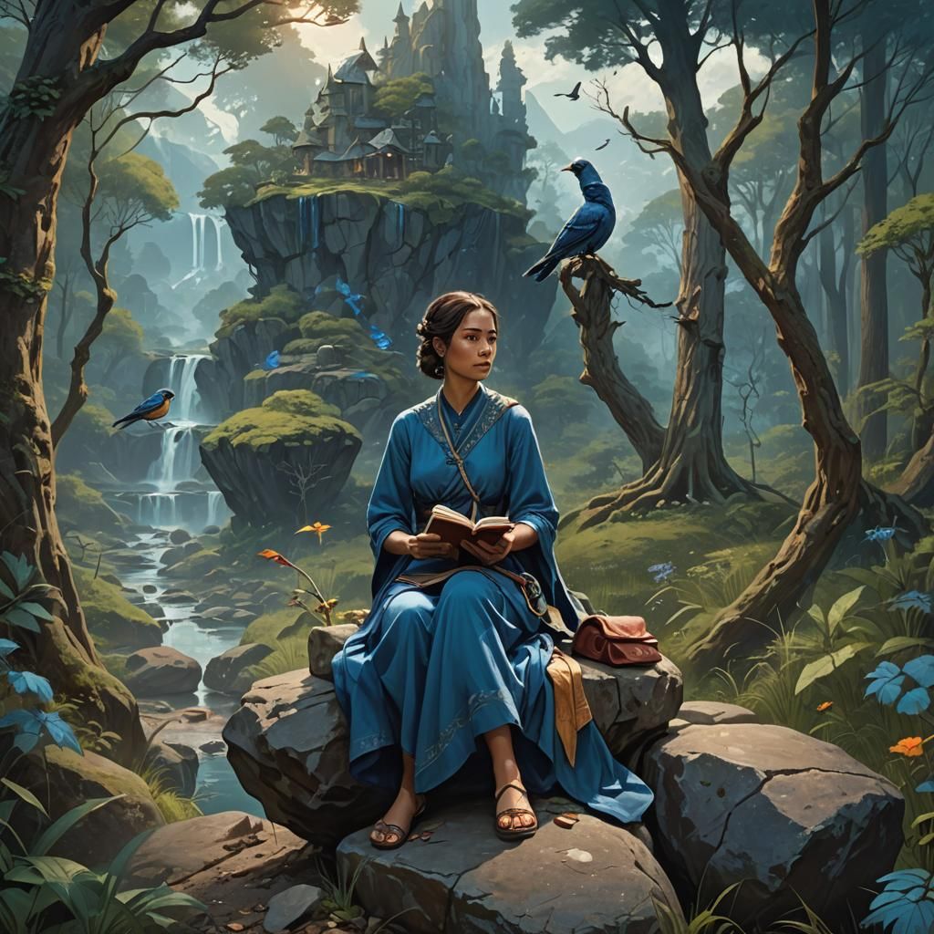 Woman with Staff in Forest: Fantasy Concept Art
