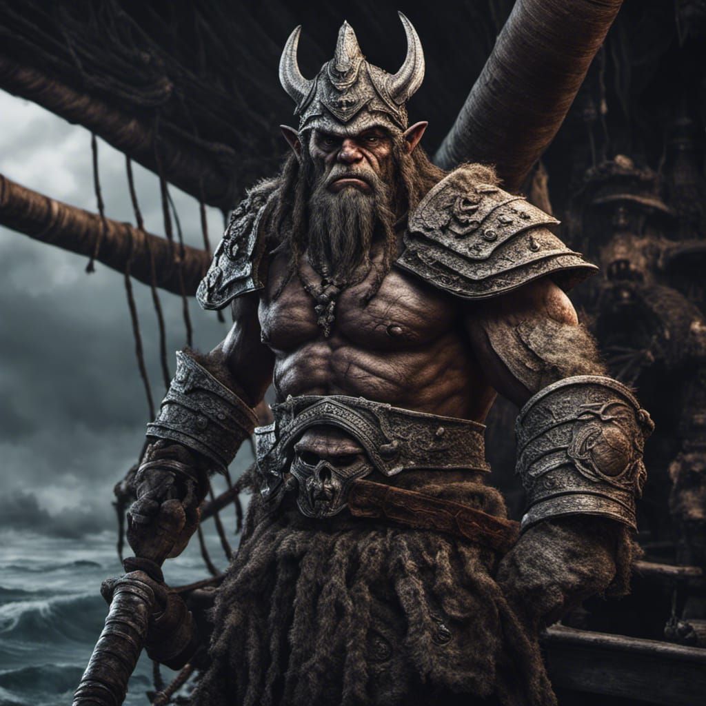 Hyperrealistic Orc Barbarian Ship Captain Portrait