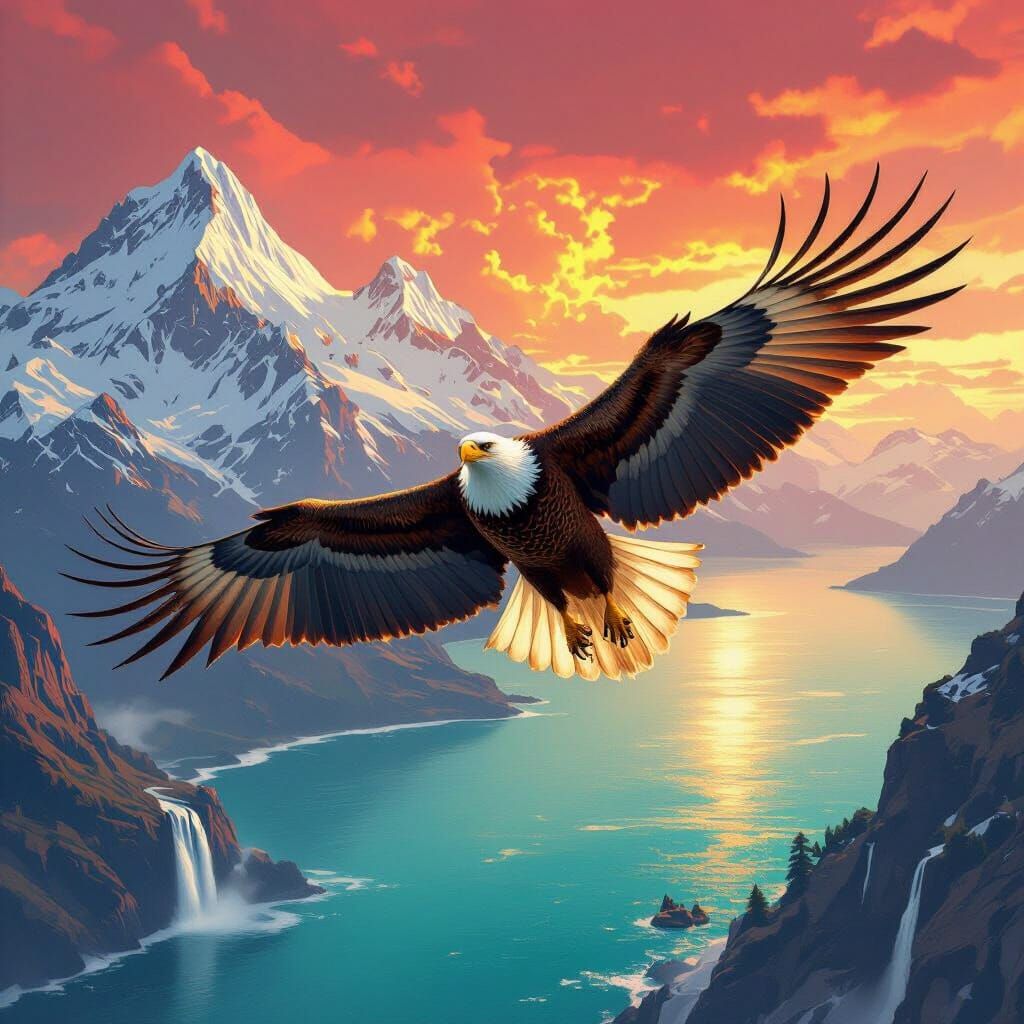 Majestic Eagle Soaring Over Turquoise Sea