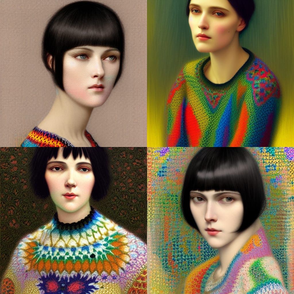 Woman in Rainbow Sweater: Detailed Digital Portrait