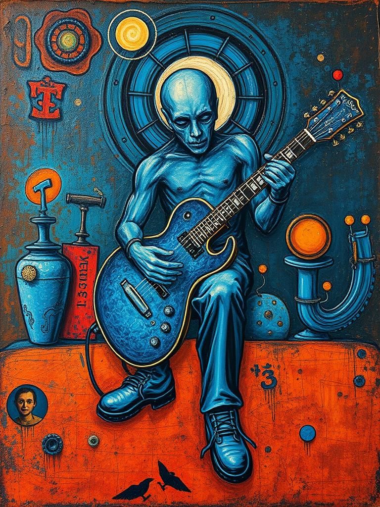 Psychedelic Blues Oil Painting on Leather