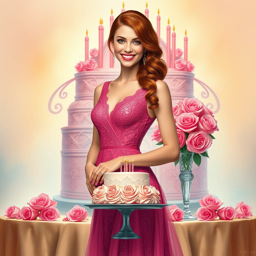Elegant Lady Celebrates Birthday in Pink with Roses