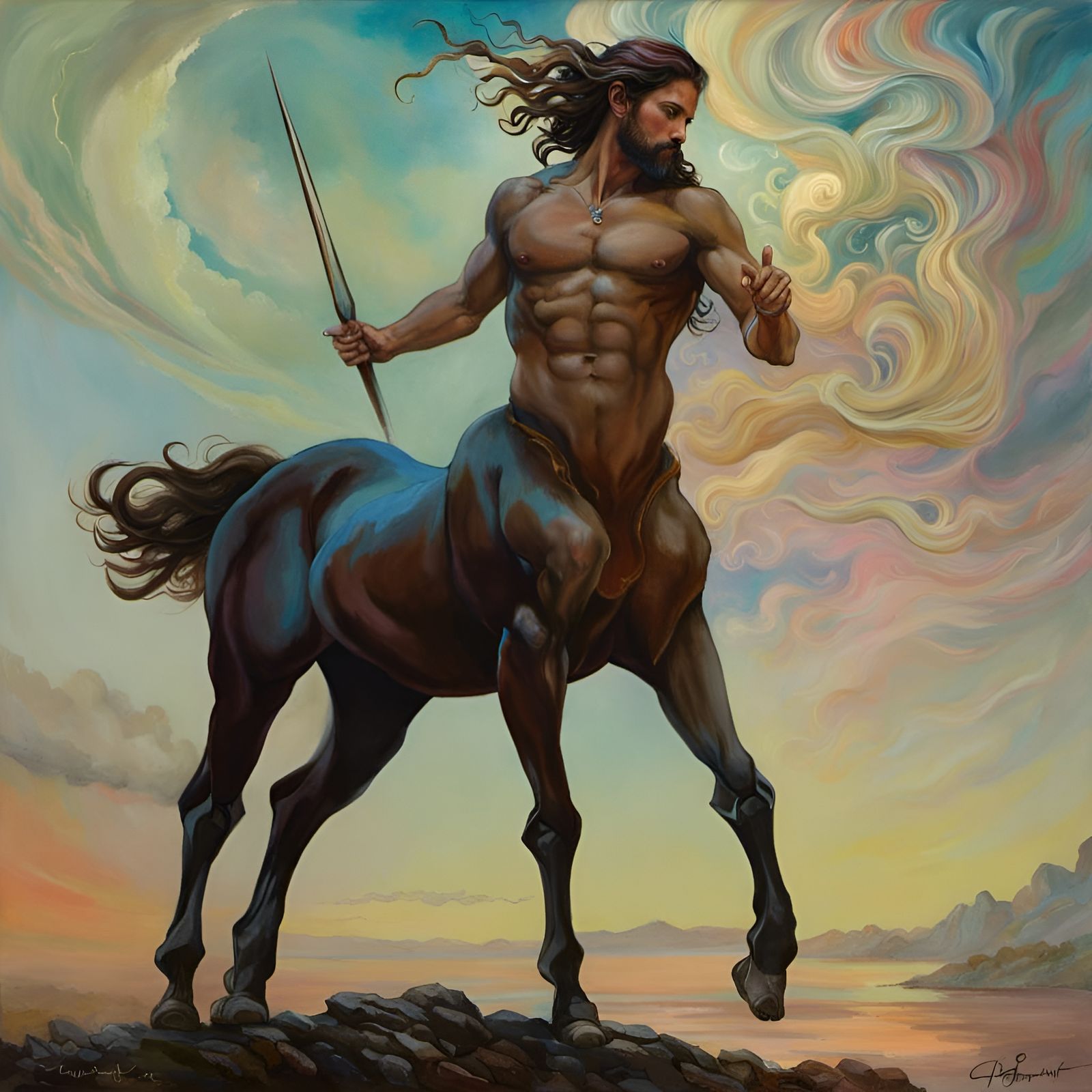 Colorful Mythical Centaur in Psychedelic Sky