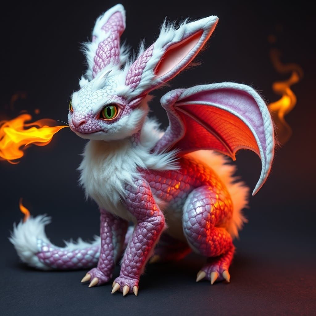 Fearsome Fluffy Dragon Bunny Hybrid in Iridescent Scales