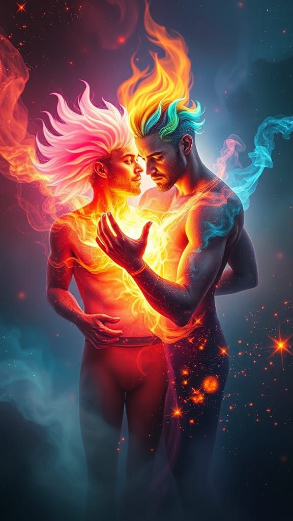 Cosmic Lovers Embrace in Nebula