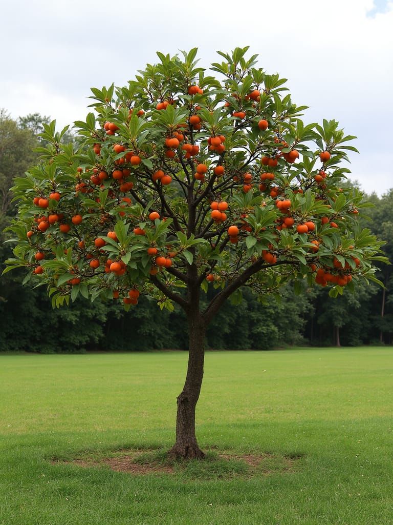 Abundant Persimmon Tree in Autumnal Field