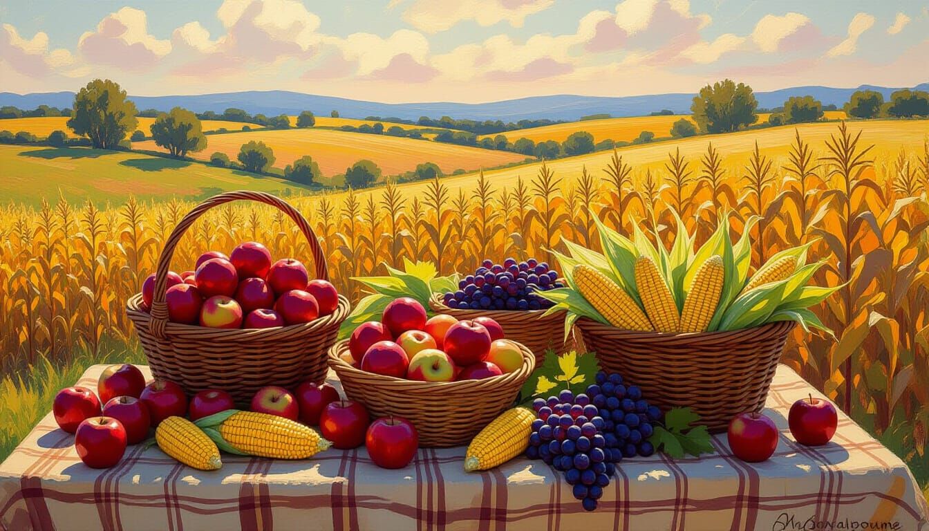 Golden Hour Harvest Feast Impressionist Painting