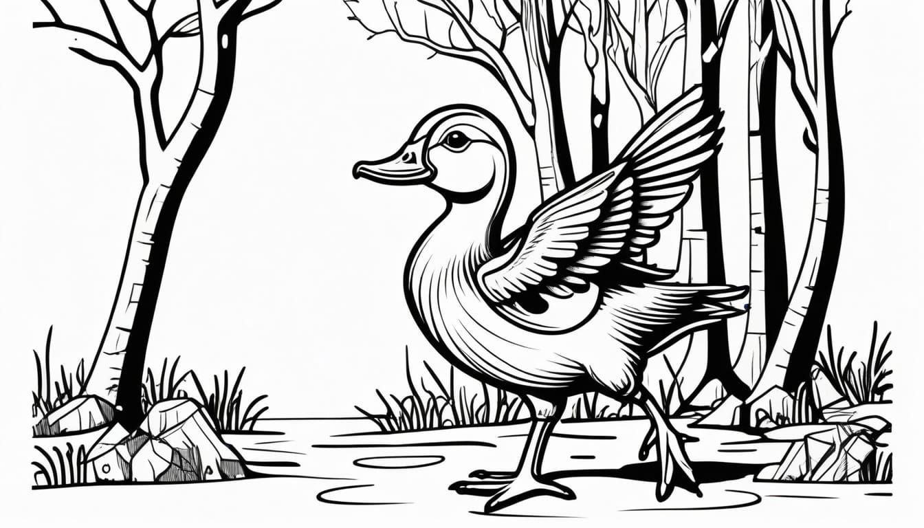 Duckling Dance: A Woodcut-Style Caricature