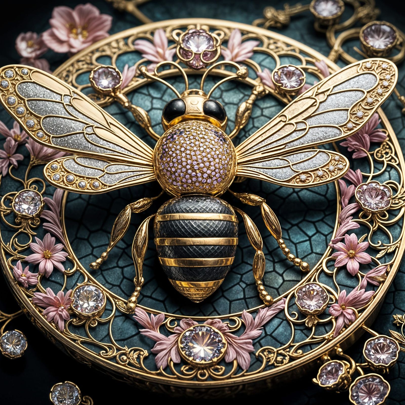 Magnificent Cloisonné Bee in Resplendent Gold and Pink