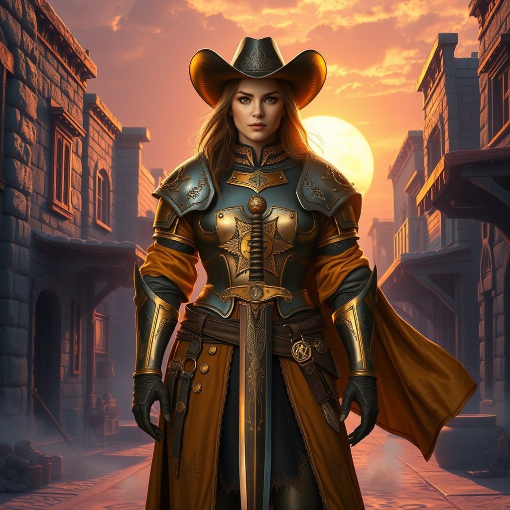 Ethereal Paladin Sheriff in Golden Western Town