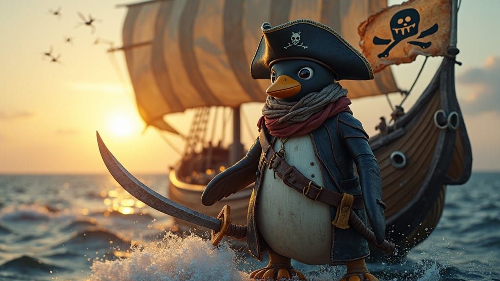 Pirate Penguin Captain of the Docker Ship